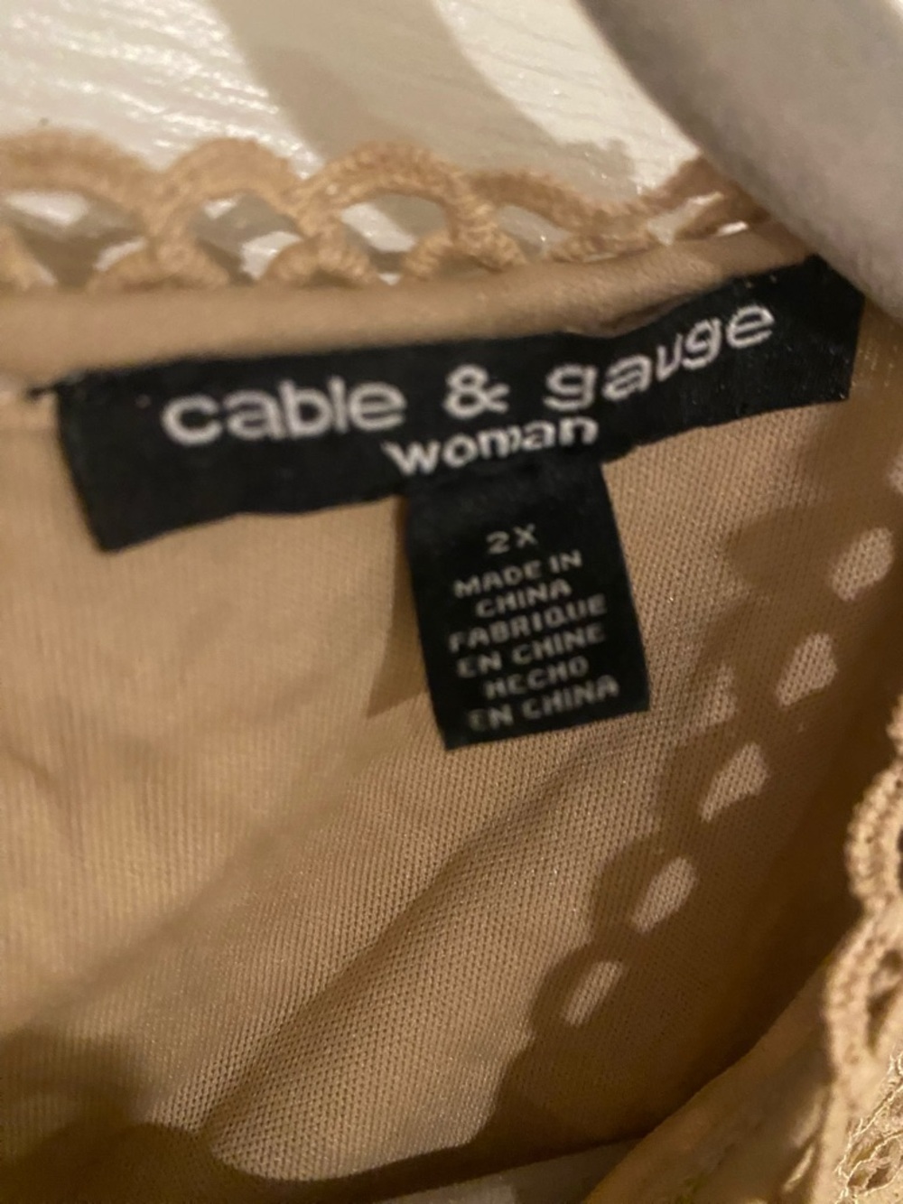 Cable & Gauge Crochet Lace Sleeveless Camisole - Tan - Picture 2 of 3